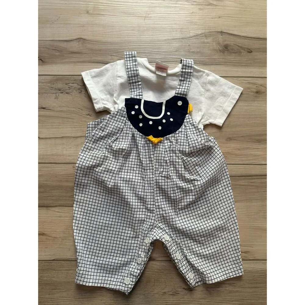 Vintage 90s Baby Boy Overalls & Tee Set —Size 24 Months